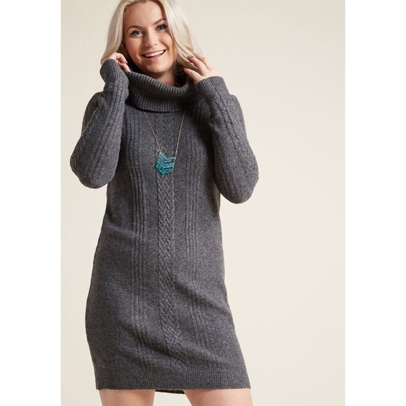 New ModCloth Gray Sweater Dress - Picture 2 of 7